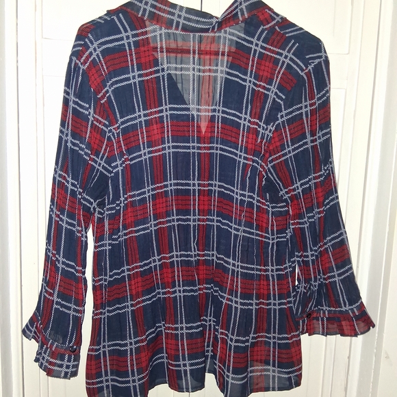 Notations Red and Blue Plaid Blouse - Picture 3 of 4